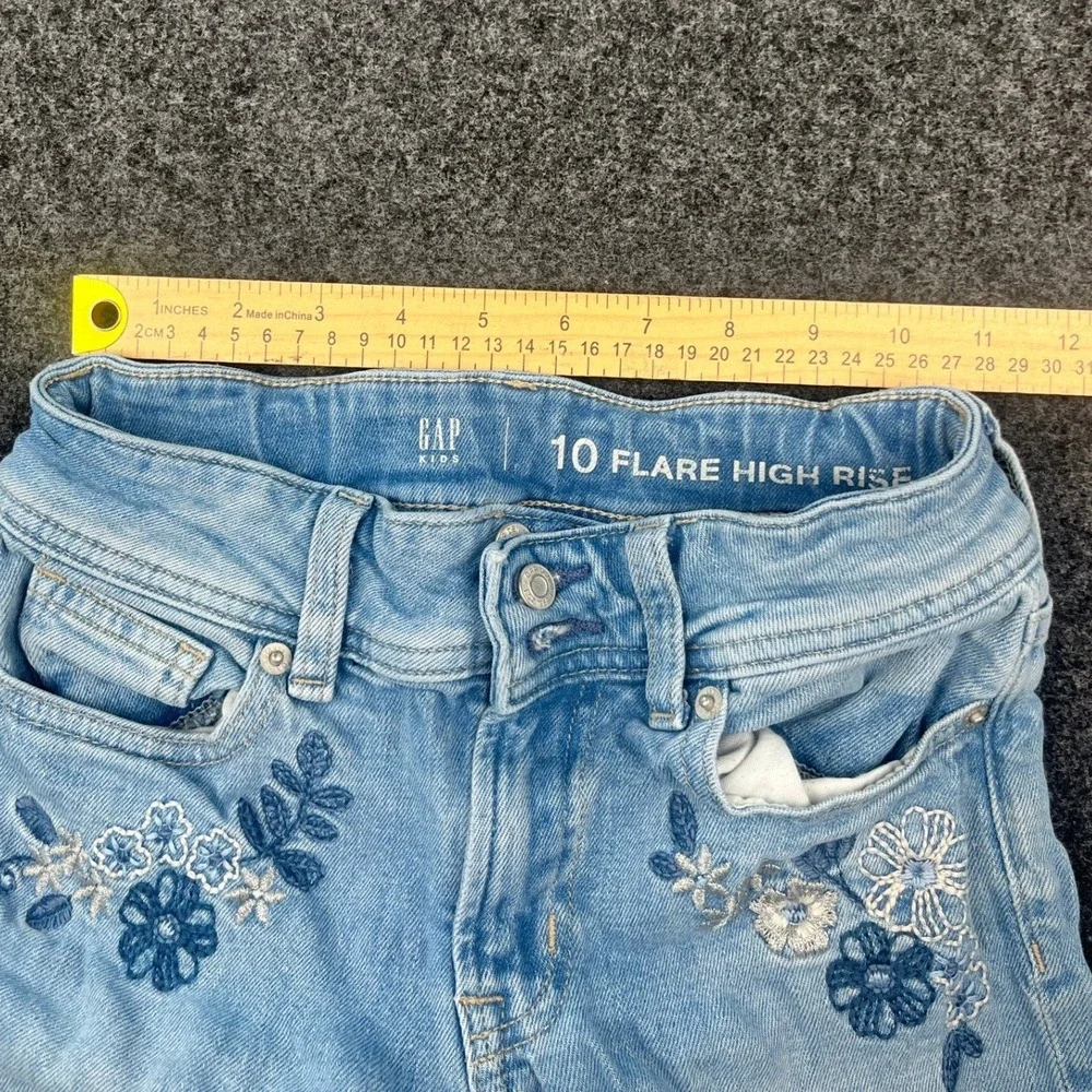 Gap Kids Girls Floral Embroidered High Rise Flare Jeans Light Wash Size 10